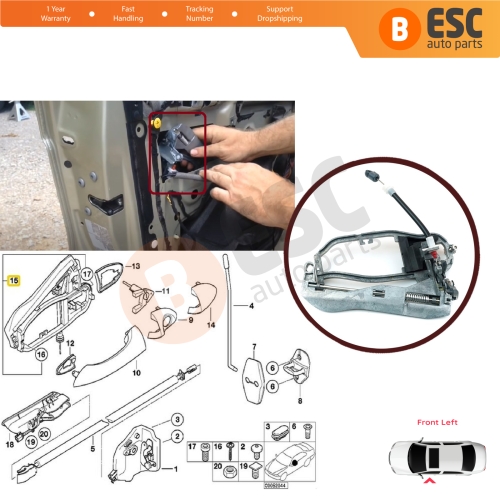 Car Door Handle Housing Carrier Bracket Housing Front Left 51218243615 For BMW X5 E53 2000-2006