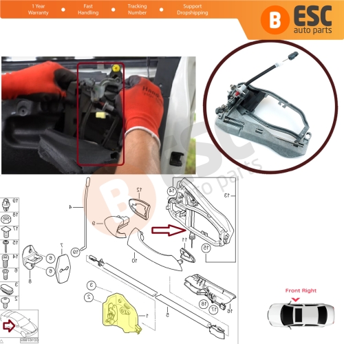 Car Door Handle Housing Carrier Bracket Front Right 51218243616 For BMW X5 E53 2000-2006