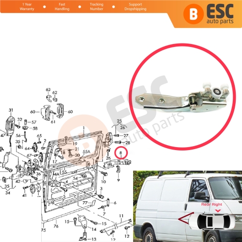 Right Side Rear Sliding Door Middle Roller Guide Hinge for VW Transporter T4 Caravelle Multivan 1990-2003 701843336A