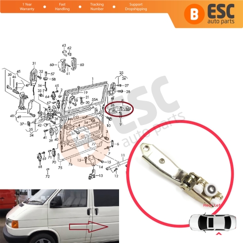 Left Side Rear Sliding Door Middle Roller Guide Hinge for VW Transporter T4 Caravelle Multivan 1990-2003 701843335A 