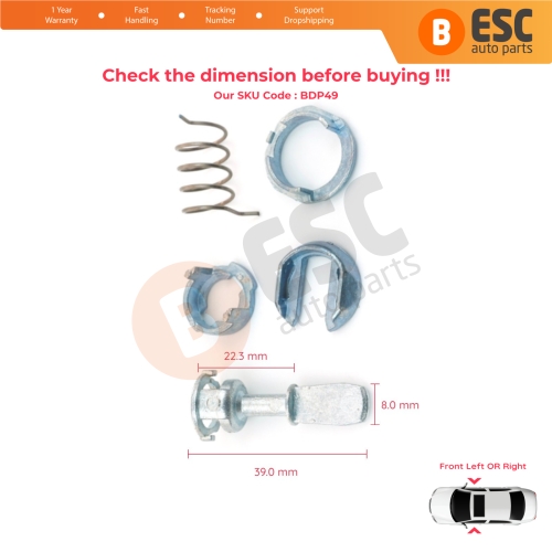 Front Door Lock Barrel Repair Kit 39 mm for VW Transporter T5 Fox 5Z New Beetle Polo 9N 2/3 Door 1C0837167B