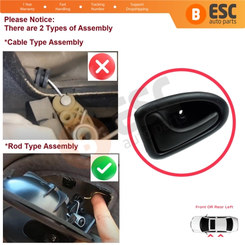 Inner Door Handle Left Black Rod Type for Renault Clio 2 Scenic Megane 1 Trafic Master 2 Mascott Logan 1 Movano Vivaro A Interstar Primastar 1 Daily 7700434716 
