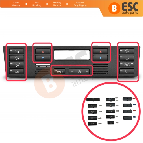 14 Pieces Air Conditioner Climate Control Switch Panel Button Cover Cap for BMW X5 E53 2000-2006 5 Series E39 1996-2003 64116915812