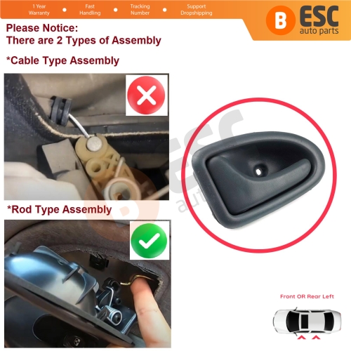 Inner Door Handle Left Gray Rod Type for Renault Clio 2 Scenic Megane 1 Trafic Master 2 Mascott Logan 1 Movano Vivaro A Interstar Primastar 1 Daily 7700434716 