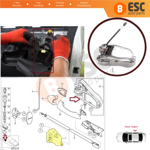 Car Door Handle Carrier Bracket Handle Housing Rear Right 51228243636 For BMW X5 E53 2000-2006