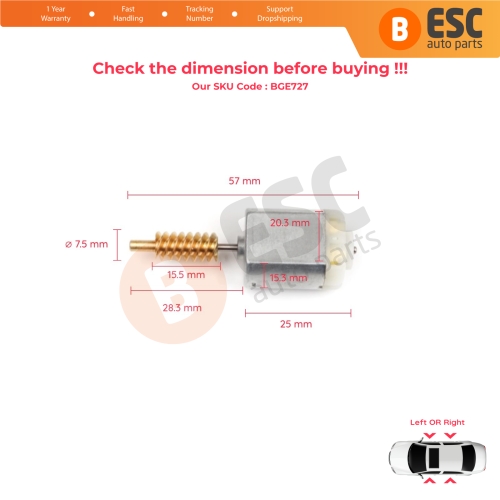 Car Door Lock Latch Actuator FC280 12V DC Motor Metal Gear Total 57.20 mm for Renault Clio Dacia Sandero