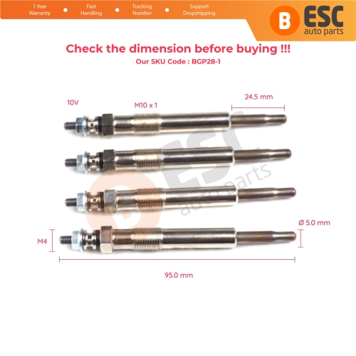 4 Pcs Heater Glow Plugs GX96 XS4U6M090AB GN993 for Ford 1.8