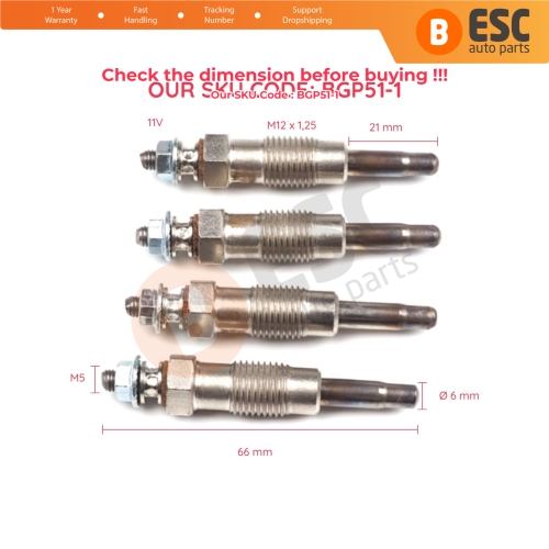 4 Pcs Heater Glow Plugs GX68 0100226190 for Ford Fiat Opel Renault 1.6 2.5 D