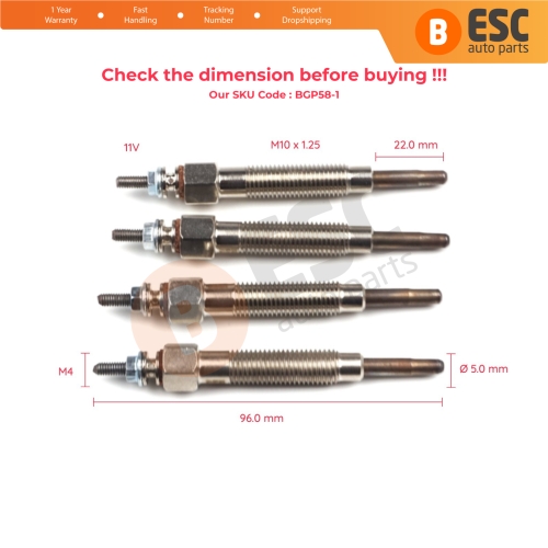4 Pcs Heater Glow Plugs GJ55MI 0100226233 for Nissan Kia Hyundai Mitsubishi 2.3 2.5 D