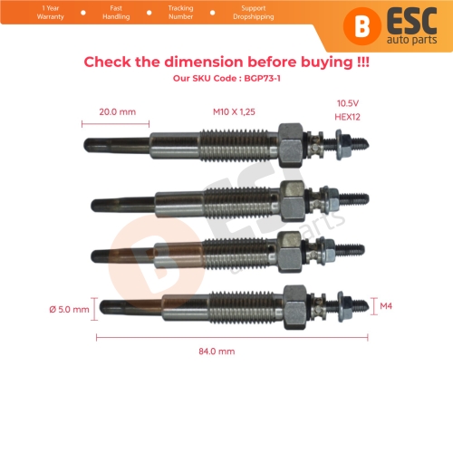 4 Pieces Heater Glow Plug 10.5 Volt OK04S18140A for Kia Sportage Besta Mazda 626