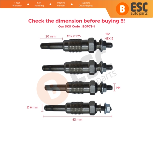 4 Pieces Heater Glow Plugs 11 Volt for Audi Ford Mitsubishi Nissan Renault Seat Skoda Volvo VW 1.9 D DT TD TDi DTi Engine 7700867617 