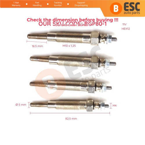 4 Pieces Heater Glow Plugs 11 Volt MD197511 GN107 for Mitsubishi Hyundai