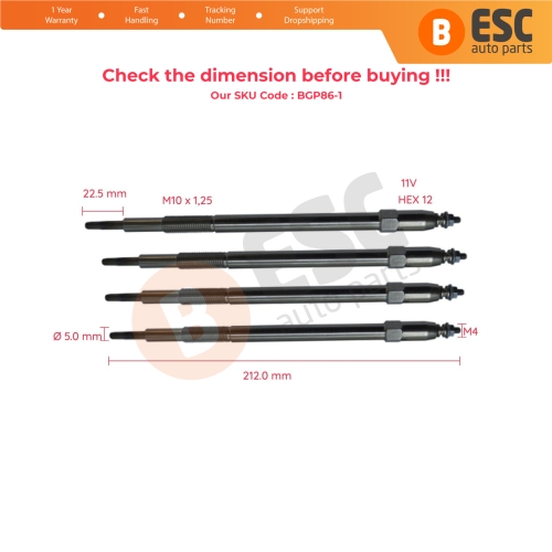 4 Pieces Heater Glow Plug 11 Volt 11065 2W202 7701058142 for Nissan Renault Master