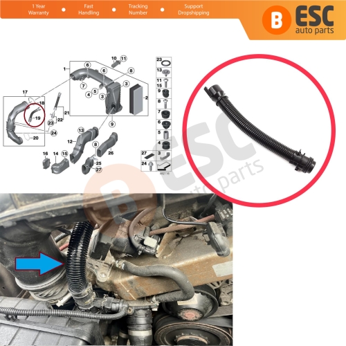 Diesel Engine Air Intake Breather Pipe Hose for BMW 3 4 5 6 7 E84 F25 F26 E70 F15 F85 E71 E72 F16 F86 N57 N47 Engine 13717810772