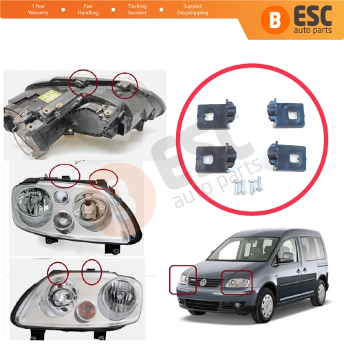 Headlight Holder Mount Repair Bracket Tab Set Left Right Side for VW Touran MK1 2003-2010 Caddy MK3 2004-2010 Pre-Facelift 1T0998225 1T0998226