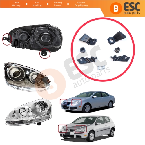 Headlight Holder Mount Repair Bracket Tab Set Left Right Side for VW Jetta MK5 A5 1K 2005-2010 Golf MK5 A5 1K 2004-2009 1K0998225 1K0998226