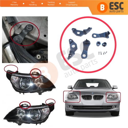 Headlight Holder Mount Repair Bracket Tab Set Left Right Side for BMW 5 Series E60 E61 2003-2010 63126941478 63126949633
