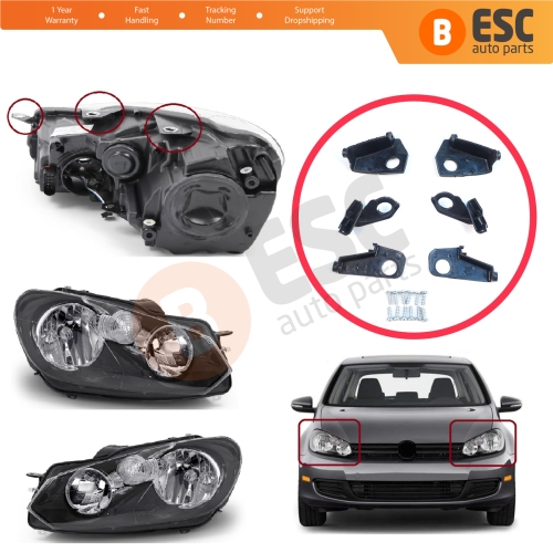 Headlight Holder Mount Repair Bracket Tab Set Left Right Side for VW Golf MK6 5K AJ5 2008-2013 Convertible 517 2011-2016 5K0998225 5K0998226
