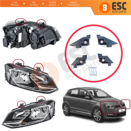 Headlight Holder Mount Repair Bracket Tab Set Left Right Side for VW Polo MK5 6R 6C 61 2009-2016 6R0998226 6R0998225