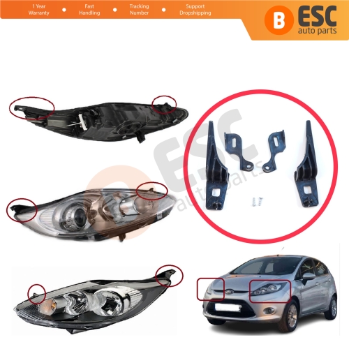 Headlight Holder Mount Repair Bracket Tab Set Left Right Side for Ford Fiesta MK6 CB1 CCN B299 B409 2008-2013 8A6113W030 8A6113W030