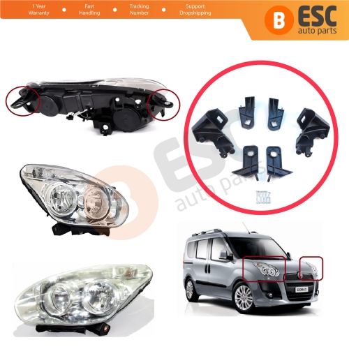 Headlight Holder Mount Repair Bracket Tab Set Left Right Side for Fiat Doblo MK2 263 2010-2014 Pre-Facelift 51810671 51810672
