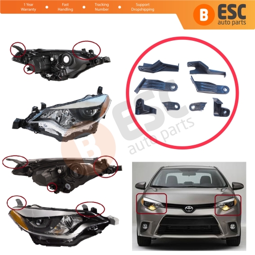 Headlight Holder Mount Repair Bracket Tab Set Left Right Side for Toyota Corolla MK11 4-Door Sedan 2014-2016 8115002E60 8111002E60