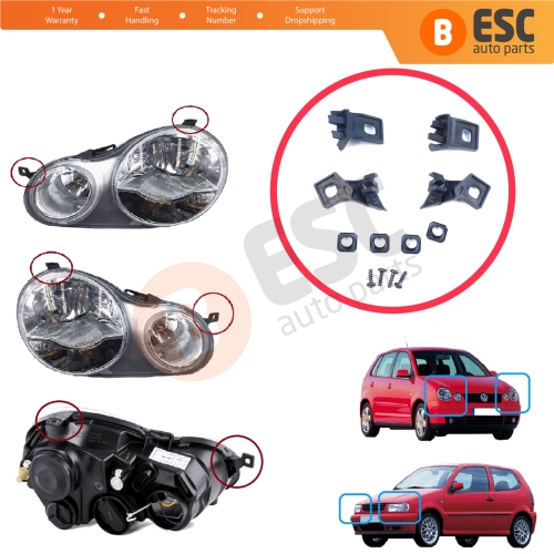 Headlight Holder Mount Repair Bracket Tab Set Left Right Side for VW Polo MK3 MK4 6N 9N 1994-2008 6Q0998225 6Q0998226
