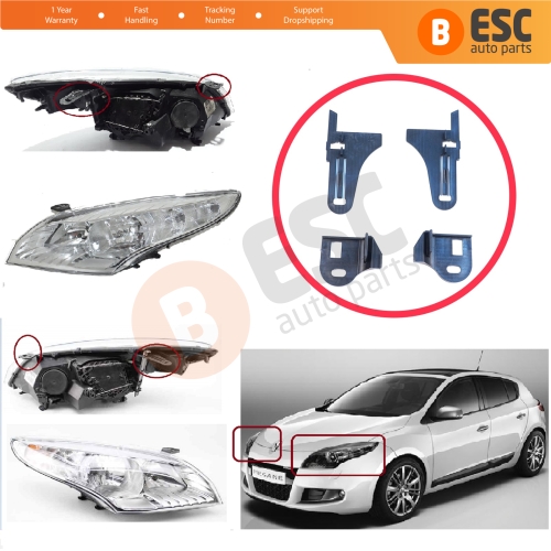Headlight Holder Mount Repair Bracket Tab Set Left Right Side for Renault Megane MK3 2008-2016 260607305R 260100017R