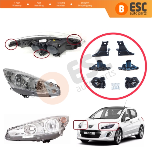 Headlight Holder Mount Repair Bracket Tab Set Left Right Side for Peugeot 308 MK1 HB SW CC RCZ 408 T7 6212E3 6212E4