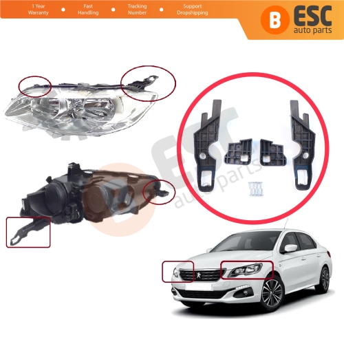 Headlight Holder Mount Repair Bracket Tab Set Left Right Side for Peugeot 301 2012-2017 Pre-Facelift 9675139480 9675138980