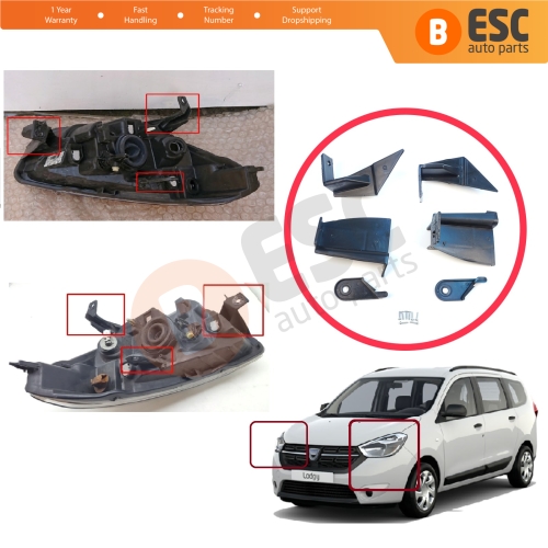 Headlight Holder Mount Repair Bracket Tab Set Left Right Side for Renault Dacia Lodgy Dokker 2012-On 260607950R 260102414R