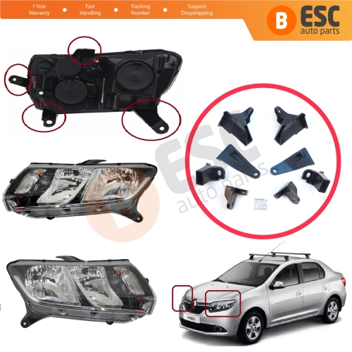 Headlight Holder Mount Repair Bracket Tab Set Left Right Side for Renault Symbol MK3 2013-2017 Pre-Facelift 260607796R 260106223R