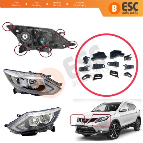 Headlight Holder Mount Repair Bracket Tab Set Left Right Side for Nissan Qashqai MK2 J11 2013-2021 260604EH0A 260104EH0A
