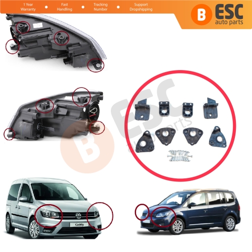 Headlight Holder Mount Repair Bracket Tab Set Left Right Side for VW Caddy MK3 2K 2C Touran MK1 1T3 2010-2015 2K5998225 2K5998226