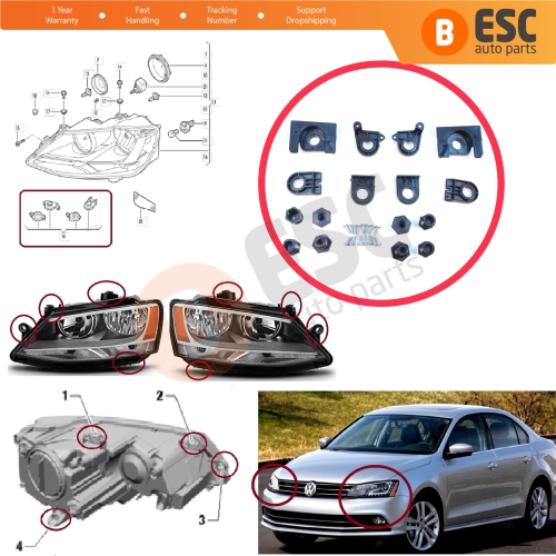 Headlight Holder Mount Repair Bracket Tab Set Left Right Side for VW Jetta MK6 A6 5C6 2010-2018 5C7998225 5C7998226