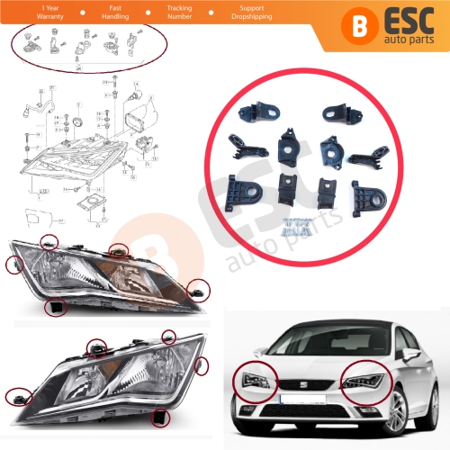 Headlight Holder Mount Repair Bracket Tab Set Left Right Side for Seat Leon MK3 5F 2012-2020 5F0998225 5F0998226