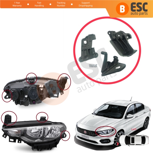 Headlight Holder Mount Repair Bracket Tab Set Left Side for Fiat Tipo 356 357 Egea 2015-On 50927927