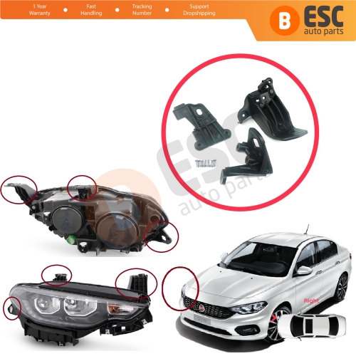 Headlight Holder Mount Repair Bracket Tab Set Right Side for Fiat Tipo 356 357 Egea 2015-On 50927929