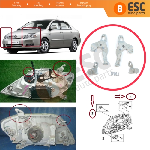 Headlight Holder Mount Repair Bracket Tab Set Left Right Side for Toyota Corolla MK9 E120 E130 Fielder Allex Runx 2000-2006 811701E480 811451E710