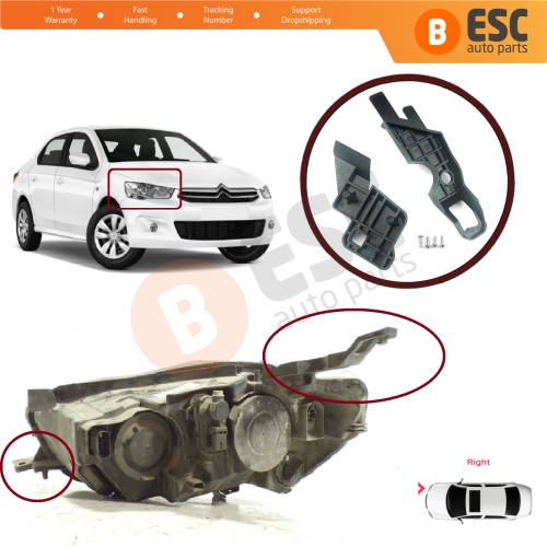 Headlight Holder Mount Repair Bracket Tab Set Right Side for Citroen C-Elysee 2012-2017 9675140380