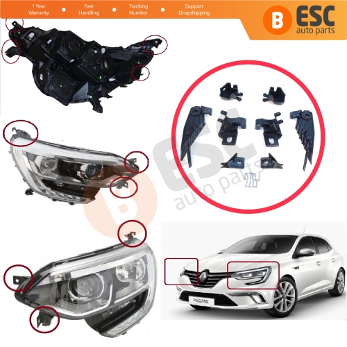Headlight Holder Mount Repair Bracket Tab Set Left Right Side for Renault Megane BFB K9A B9A MK4 2016-On 260601571R 260100506R