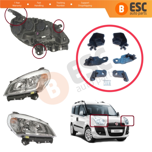 Headlight Holder Mount Repair Bracket Tab Set Left Right Side for Fiat Doblo MK2 263 Facelift 2015-2022 51974244 51974243