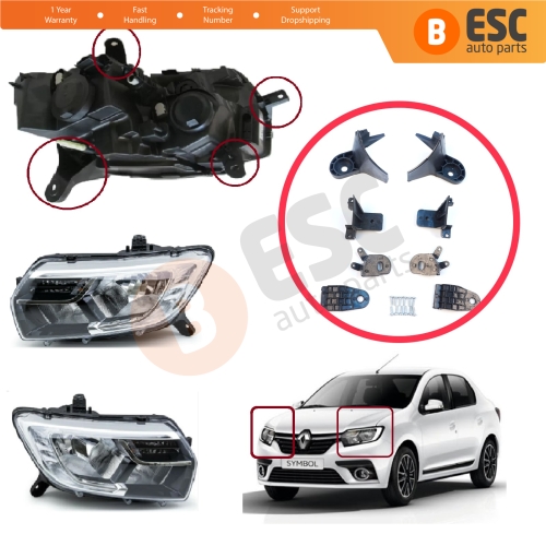 Headlight Holder Mount Repair Bracket Tab Set Left Right Side for Renault Symbol MK3 Facelift 2017-On 260609154R 260102037R