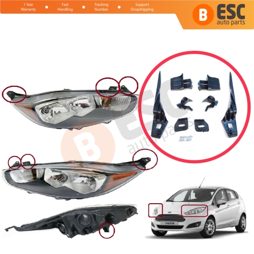 Headlight Holder Mount Repair Bracket Tab Set Left Right Side for Ford Fiesta B299 B409 B479 2013-2019 D2BZ13008L D2BZ13008J