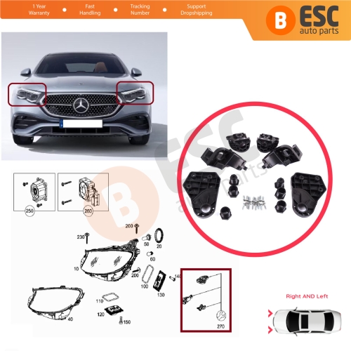Headlight Holder Mount Repair Bracket Tab Set Left Right Side for Mercedes E Class W213 X213 W238 C238 A238 2016-2020 A2138202300 A2138202200