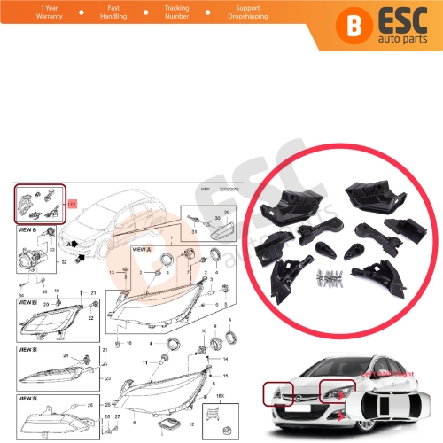 Headlight Holder Mount Repair Bracket Tab Set Left Right Side for Vauxhall Opel Astra J MK4 P10 2009-2015 4/5 Door GTC 2011-2018 13335737