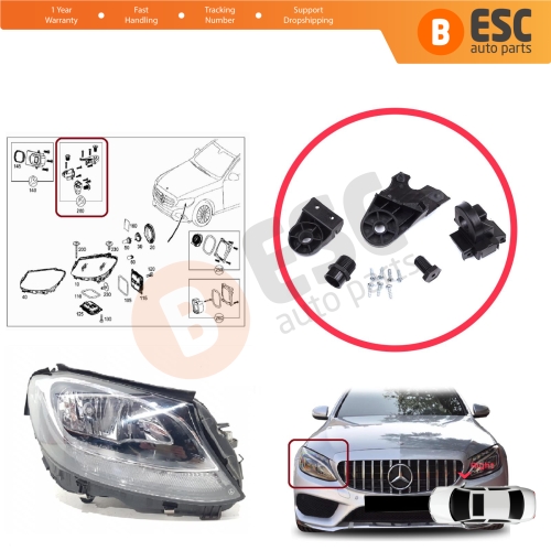 Headlight Holder Mount Repair Bracket Tab Set Right Side for Mercedes C Class W205 C205 S205 A205 2013-2023 A2058200414