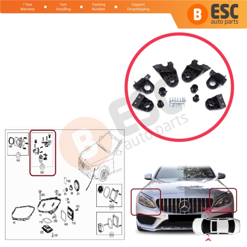 Headlight Holder Mount Repair Bracket Tab Set Left Right Side for Mercedes C Class W205 C205 S205 A205 2013-2023 A2058200514 A2058200414