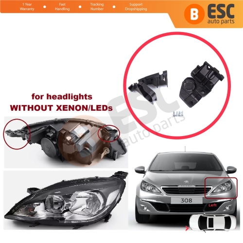 Headlight Holder Mount Repair Bracket Tab Set Left Side for Peugeot 308 MK2 T9 2013-2021 4/5 Door 9807658080
