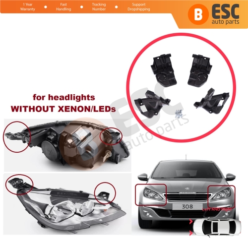 Headlight Holder Mount Repair Bracket Tab Set Left Right Side for Peugeot 308 MK2 T9 2013-2021 4/5 Door 9807658080 9807657780